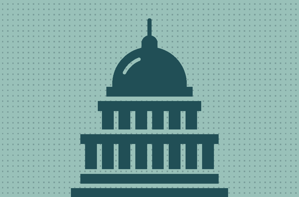 dark green capitol building silhouette on light green background