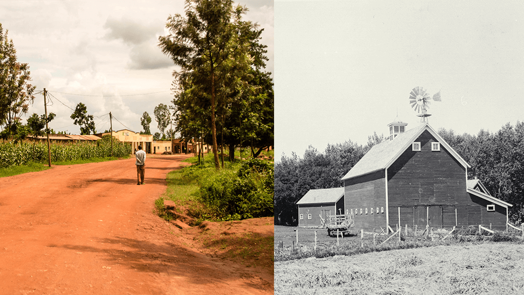 An Old Photo And A Recent Photo Of Farms In Rwanda And 1920s United States
