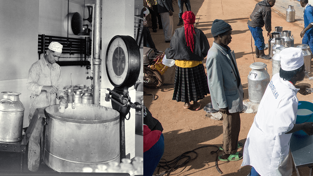 An Old Photo And A Recent Photo Of Milk Production