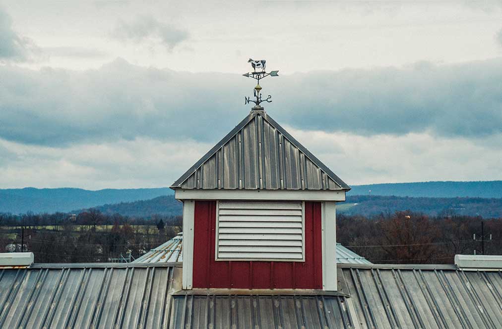 The Roof Of A Barn With A Windvane