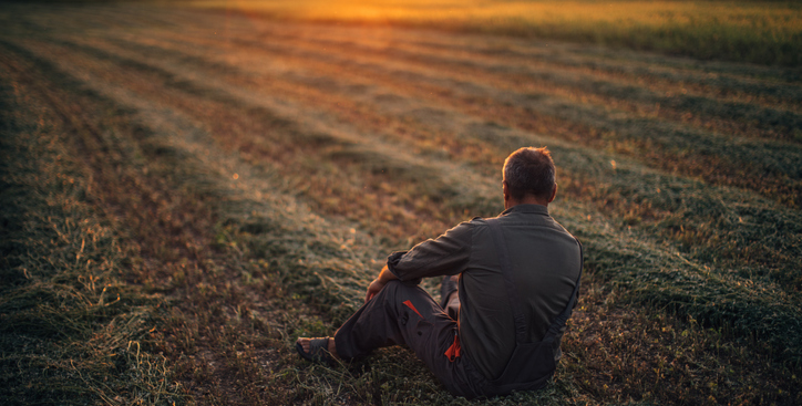 A Farmer In A Field At Sunset