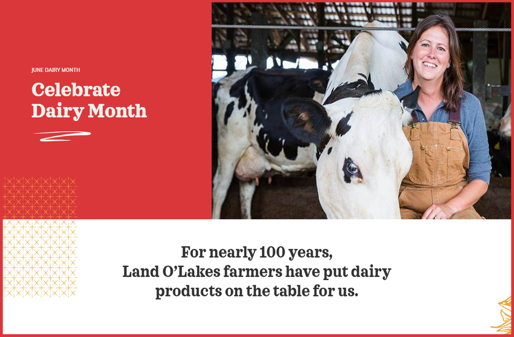 photo of farmer with her cow and writing Celebrating June Dairy Month