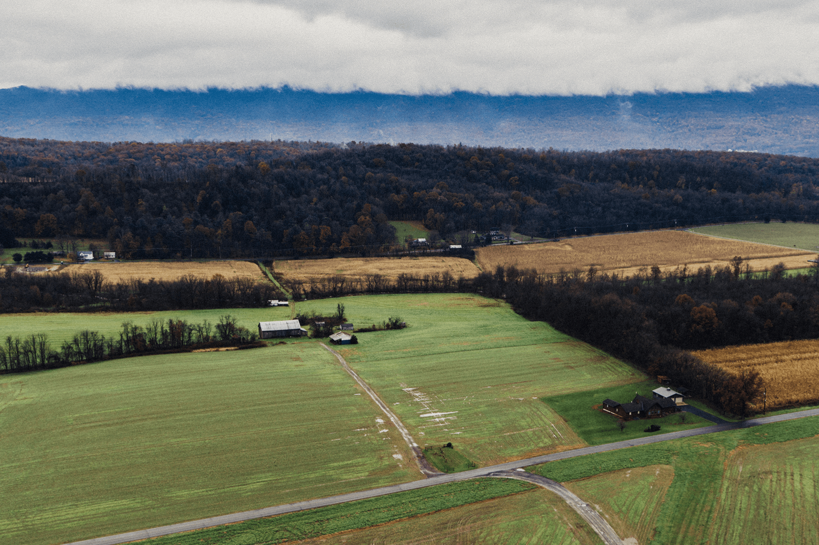 An aerial view of a farm
