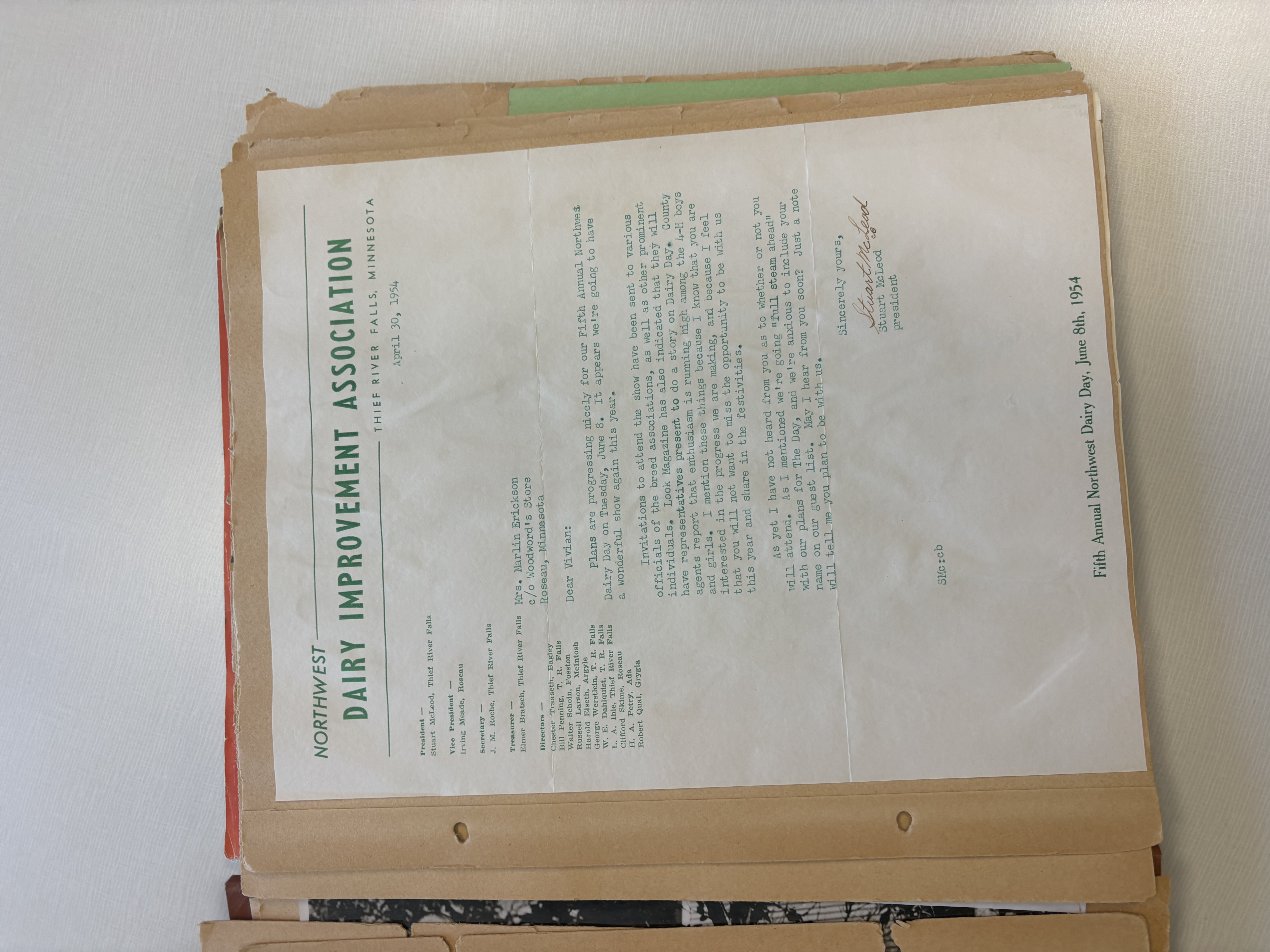 Invitation to the 1954 Northwest Dairy Day event in Thief River Falls, Minnesota.
