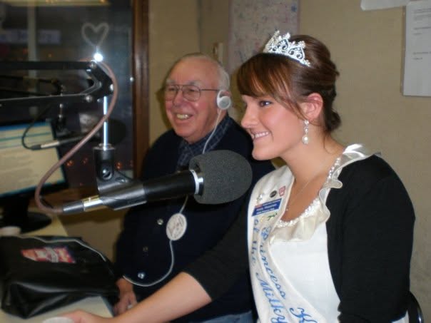 Princess Kay of the Milky Way participates in a radio interview promoting Minnesota dairy.
