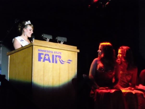 Princess Kay of the Milky Way speaks at a Minnesota State Fair event.