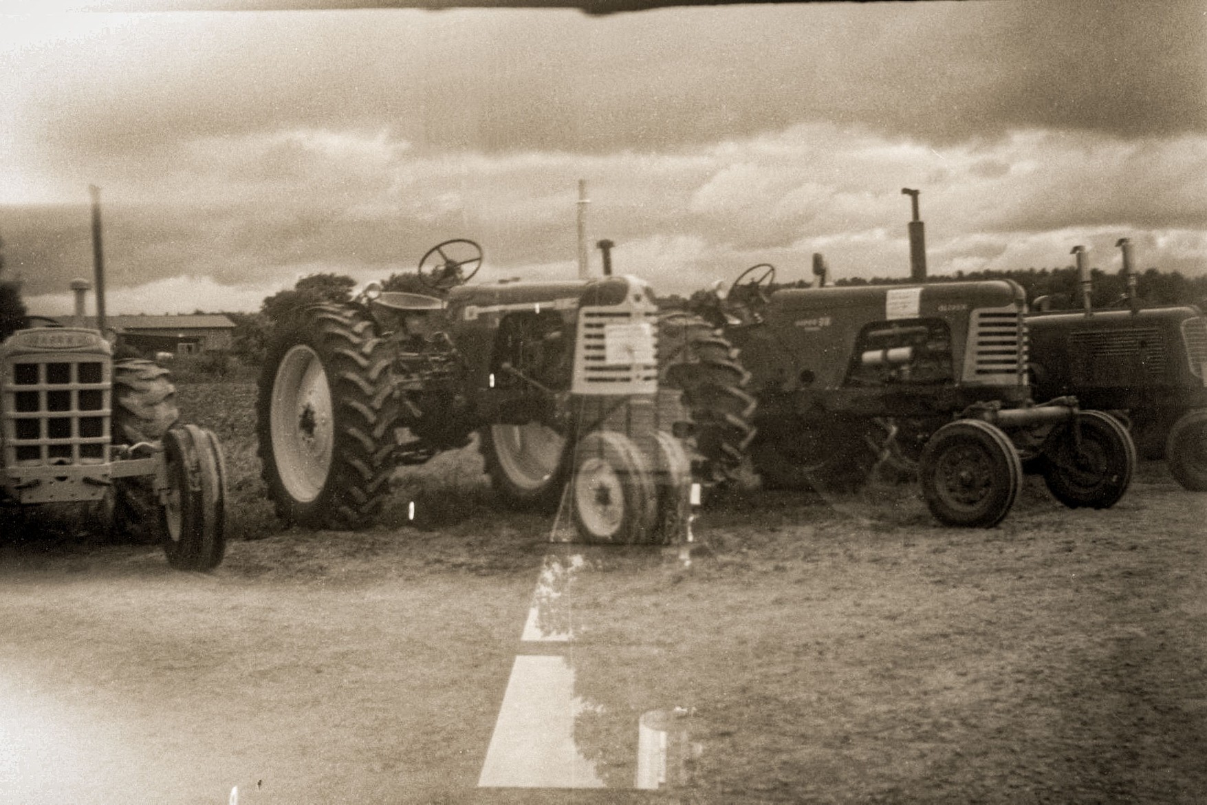A row of vintage tractors captured on medium format film